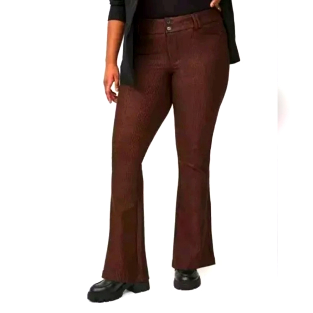 Torrid Trouser Boot Ponte Pants Woman 20W Glen Plaid Mocha Brown Black Plaid Nwt